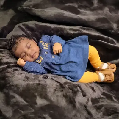 12"/16" Full Body Silicone African American Sleeping Baby Doll in Blue Outfit – Amani