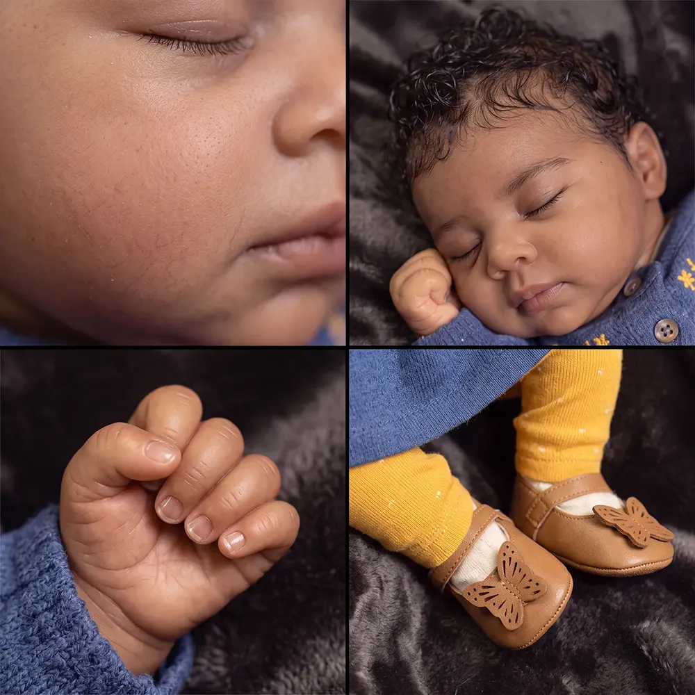 12"/16" Full Body Silicone African American Sleeping Baby Doll in Blue Outfit – Amani, photograph 4