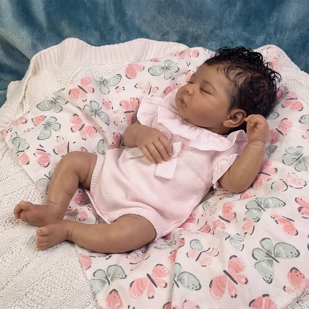 12"/16" Full Body Silicone African American Sleeping Baby Girl in Pink – Amani, photograph 3