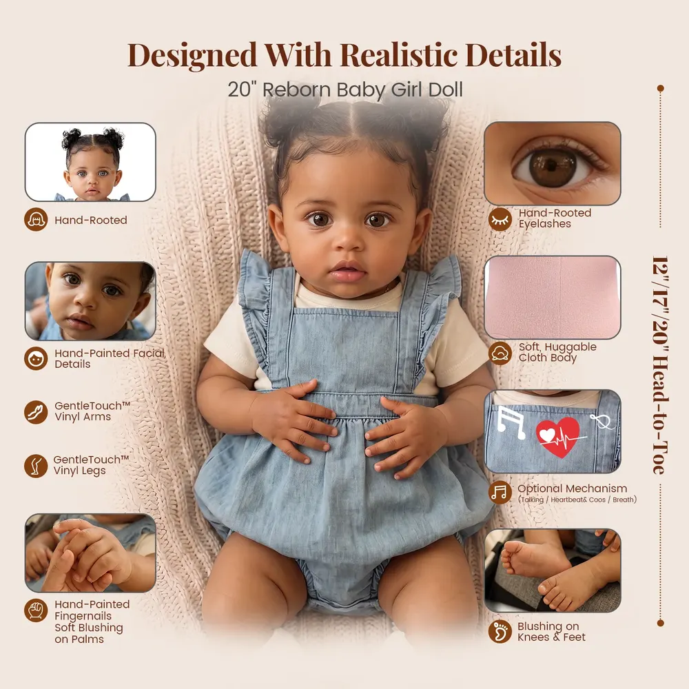 Heartbeat 20" African American Lifelike, Soft & Adorable Reborn Toddler Doll - Isla, photograph 5