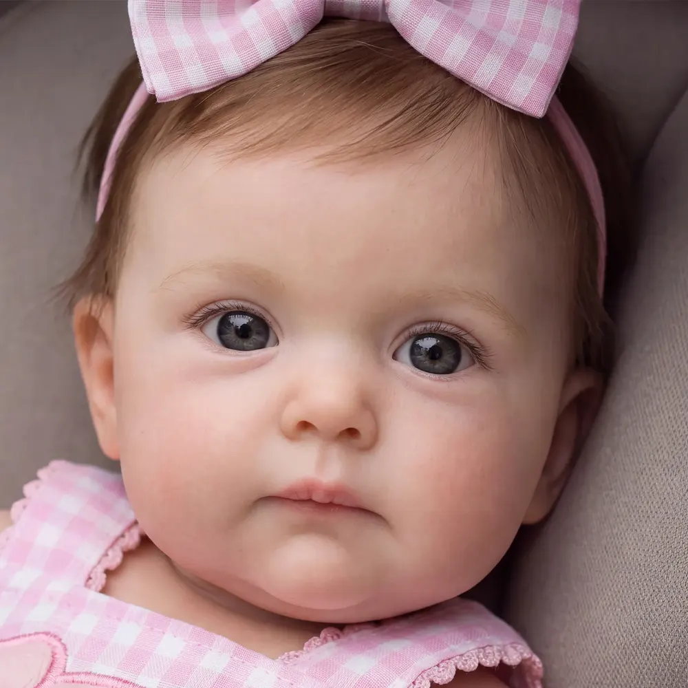 Full Body Silicone 12"/16" Reborn Baby Doll in Pink Plaid Outfit - Tansy, photograph 2