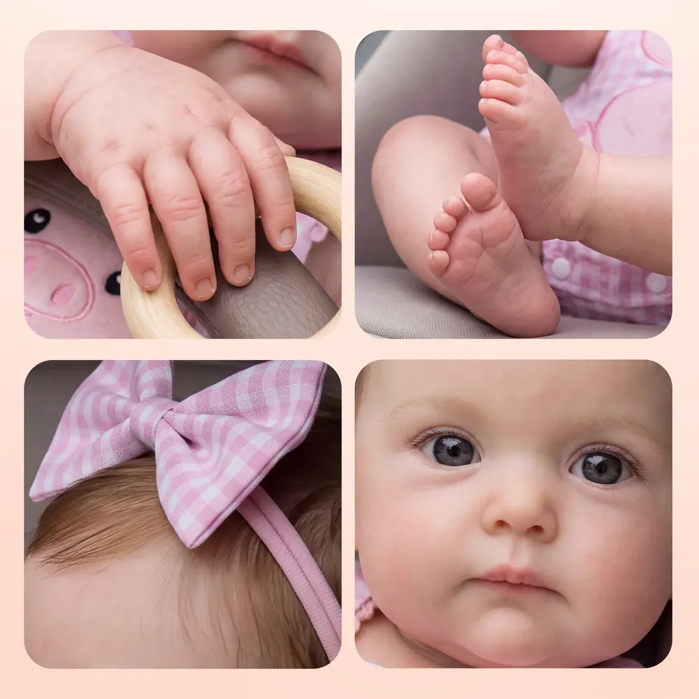 Full Body Silicone 12"/16" Reborn Baby Doll in Pink Plaid Outfit - Tansy, photograph 3