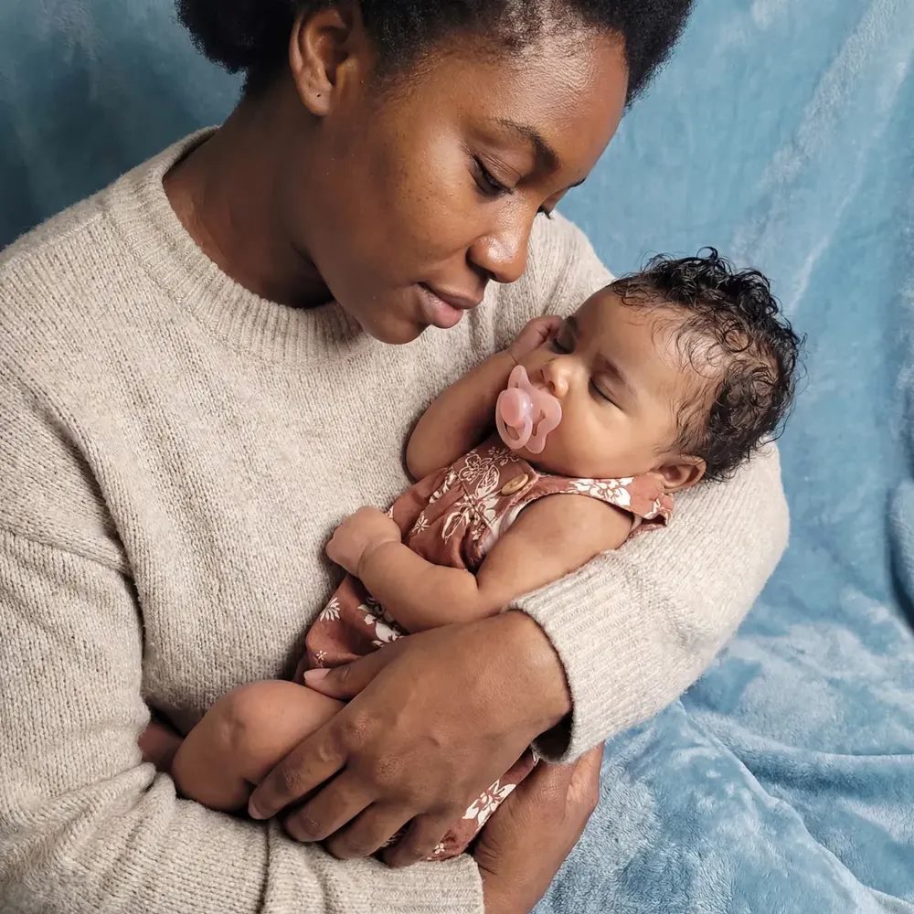 Full Body Silicone 12"/16" Reborn Baby Doll Lifelike Soft Body African American Girl – Amani, photograph 3