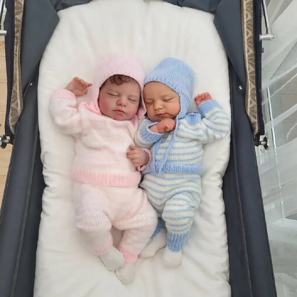 Sleeping Silicone Reborn Baby Twins with Round Cute Face, 12"/16" Dolls, photograph 2