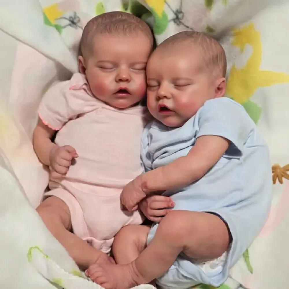 Twins 17" Reborn Twins Doll in Asleep with Hand-Rooted Brown Hair, photograph 2