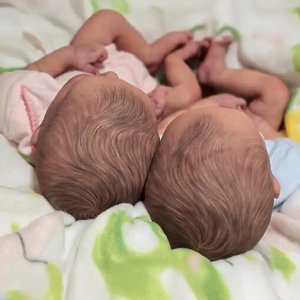 Twins 17" Reborn Twins Doll in Asleep with Hand-Rooted Brown Hair, photograph 4